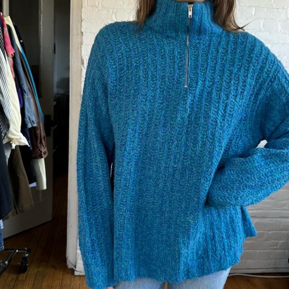 Vintage Made in Italy Blue Hand Knit Quarter Zip Sweater - Picture 5 of 8
